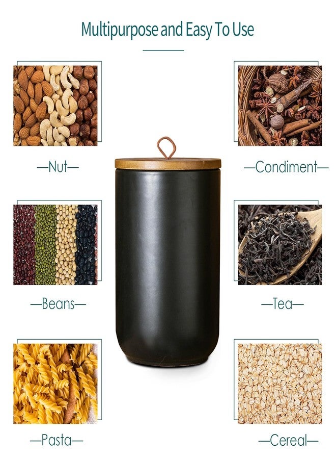 Tenforie Black Canister Sets for Kitchen, 3pcs Ceramic Canisters with Airtight Wooden Lid, Food Storage Jar, Large Kitchen Storage Containers for Serving Coffee Beans, Tea, Sugar, Salt, Spices - Image 5